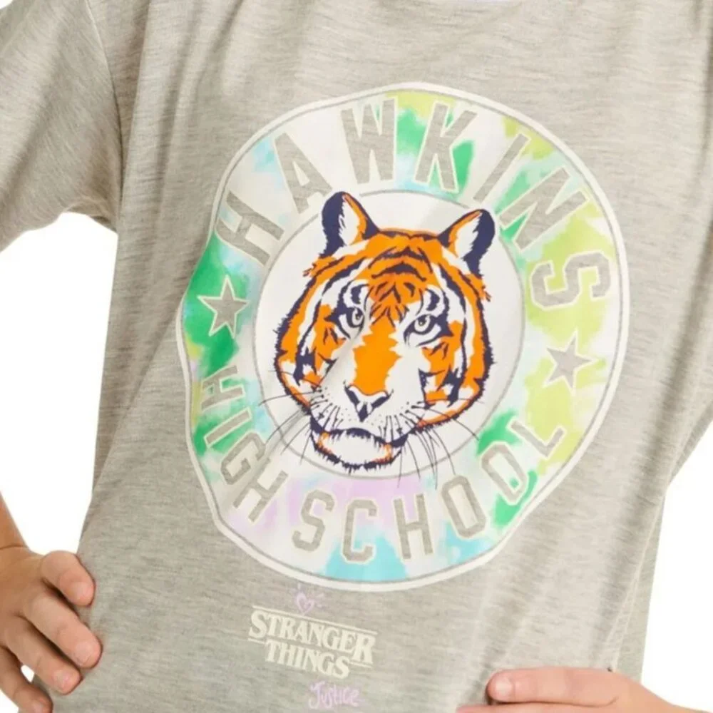 Justice Girls S STRANGER THINGS Glow In Dark Pajama Top SIZE 7-8 NEW